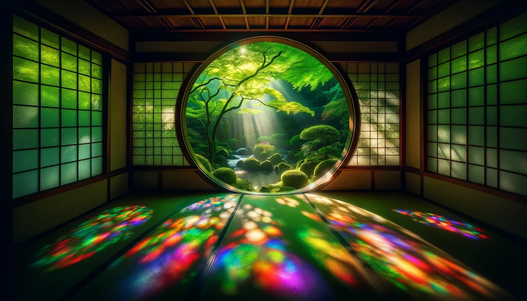 祇王寺 虹の窓：自然光が描く幻想的な風景