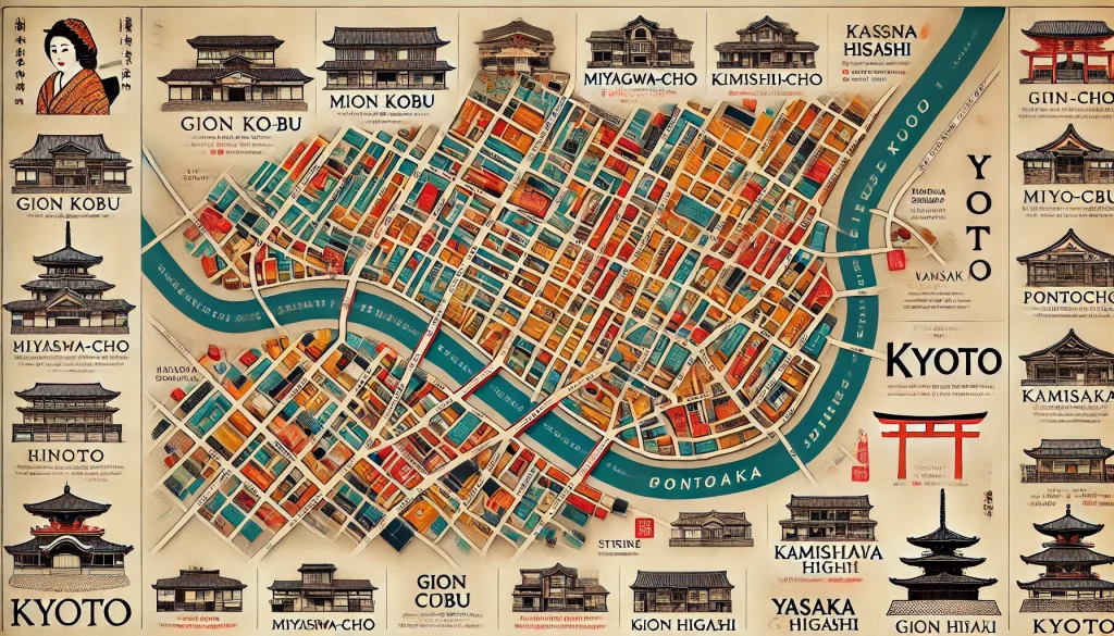 京都五花街の違い 地図の解説